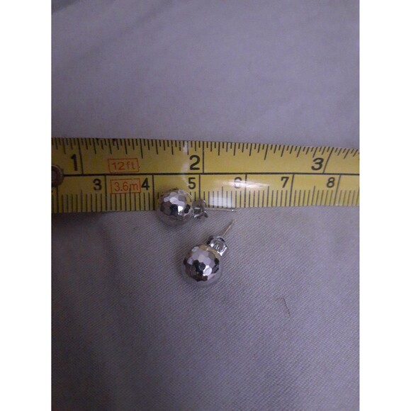 Gold earrings 14k solid white gold stud earrings sphere faceted Disco ball round - Picture 9 of 9